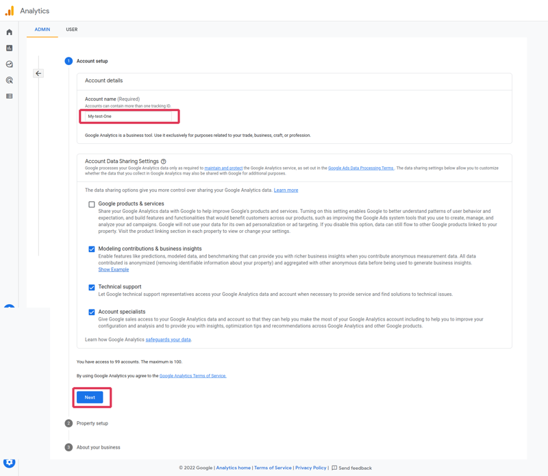 Google analytics configure account